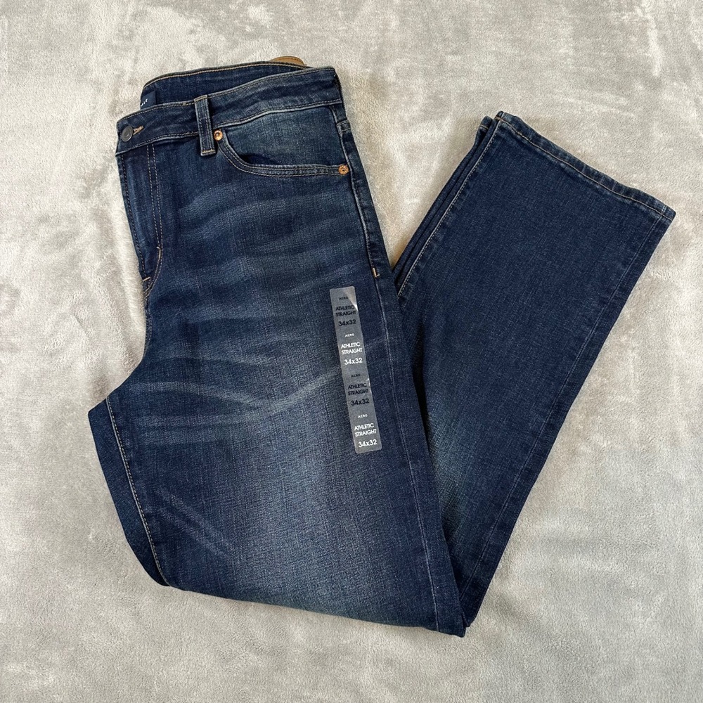 Aeropostale Athletic Straight Jeans Mens 34x32 Dark Wash Denim RN154379